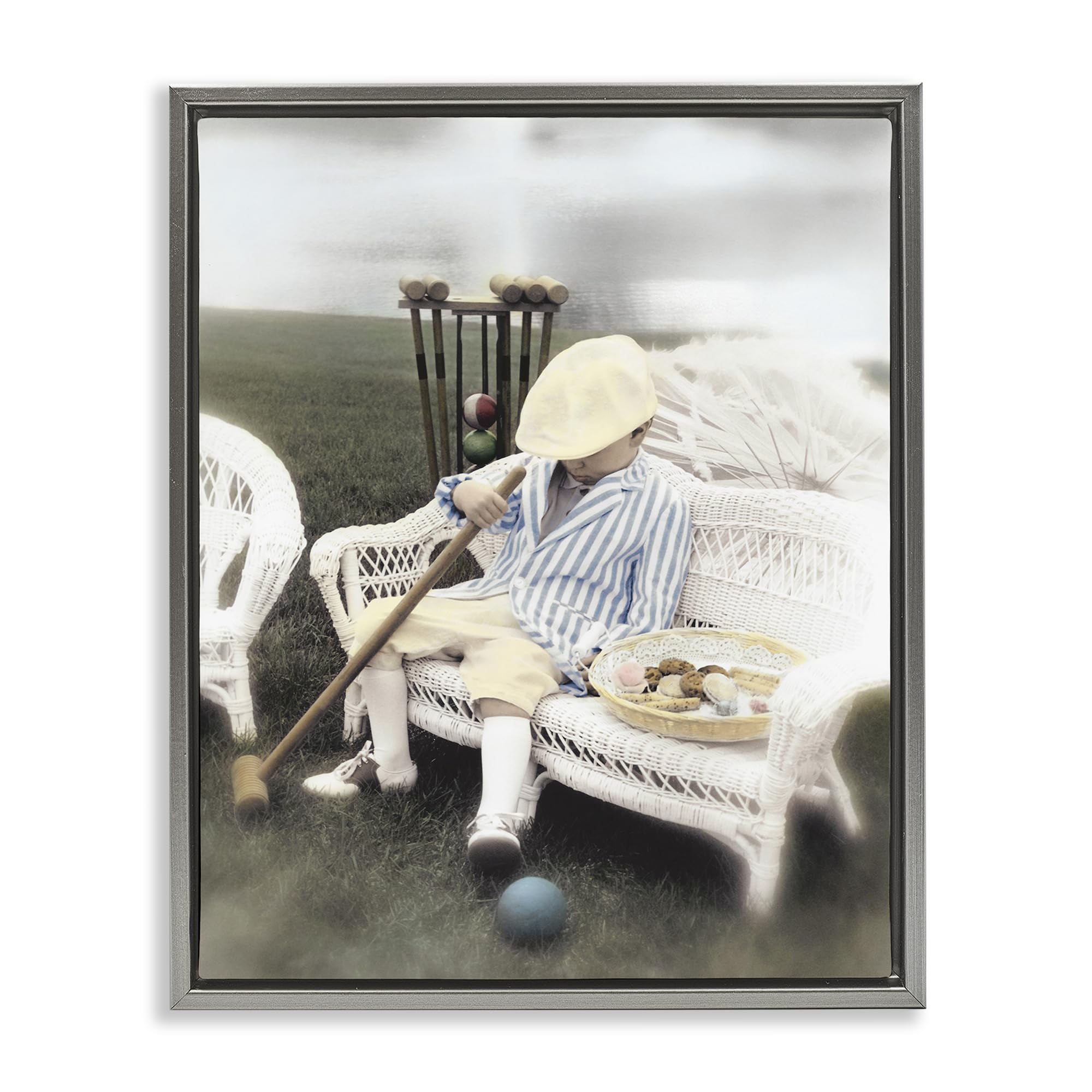 'Child with Croquet Mallet'| Floating Frame Canvas Art