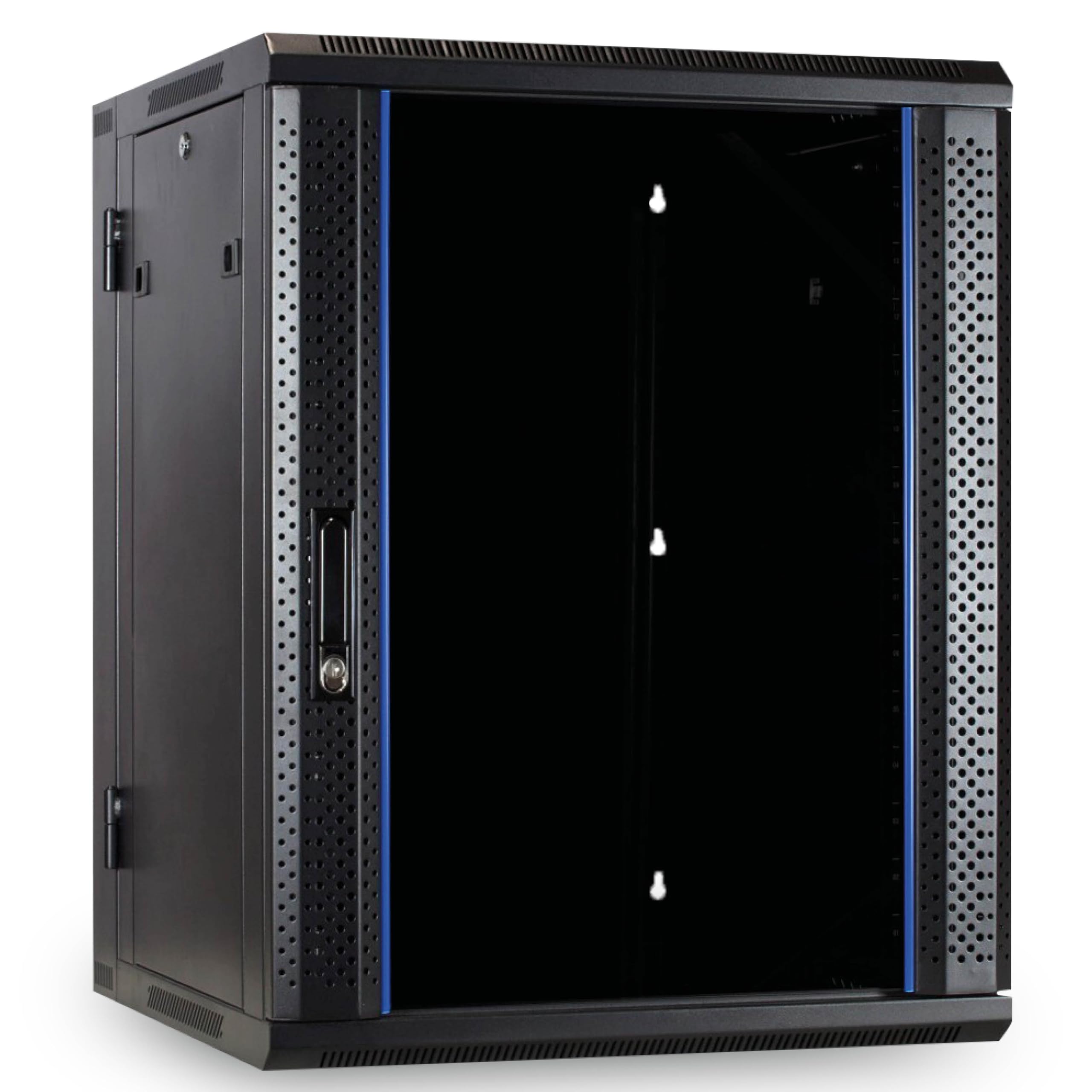 15HE Netzwerkschrank (Serverschrank) 19 Zoll wendbares Wandgehäuse Glastür - (BxTxH) 600x600x770mm - Schwarz