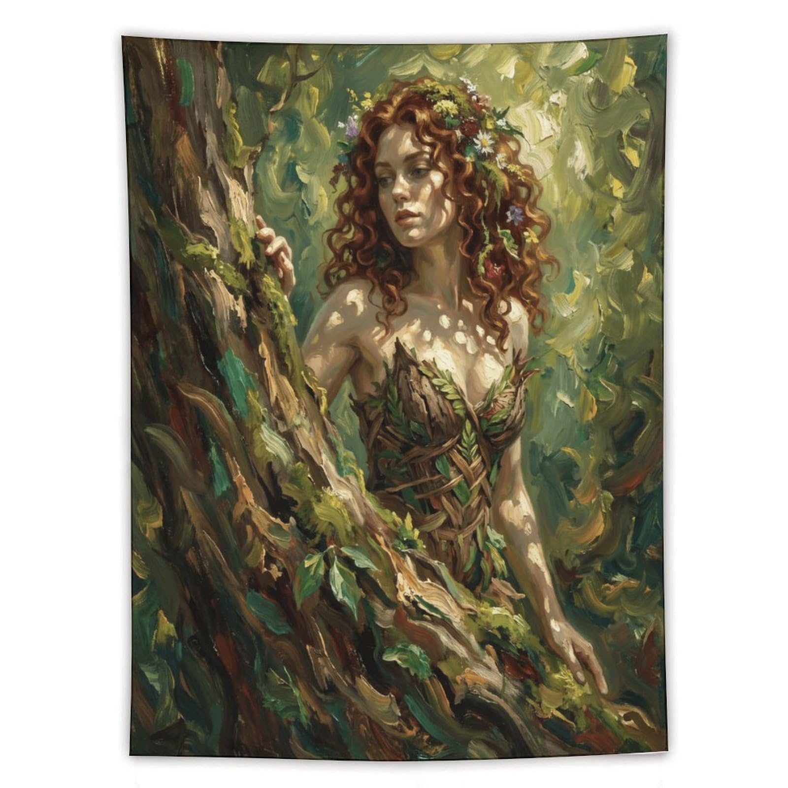 W7C8U2X3 Forest Goddess Tree Nymph Wall Tapestry, Botanical Watercolor