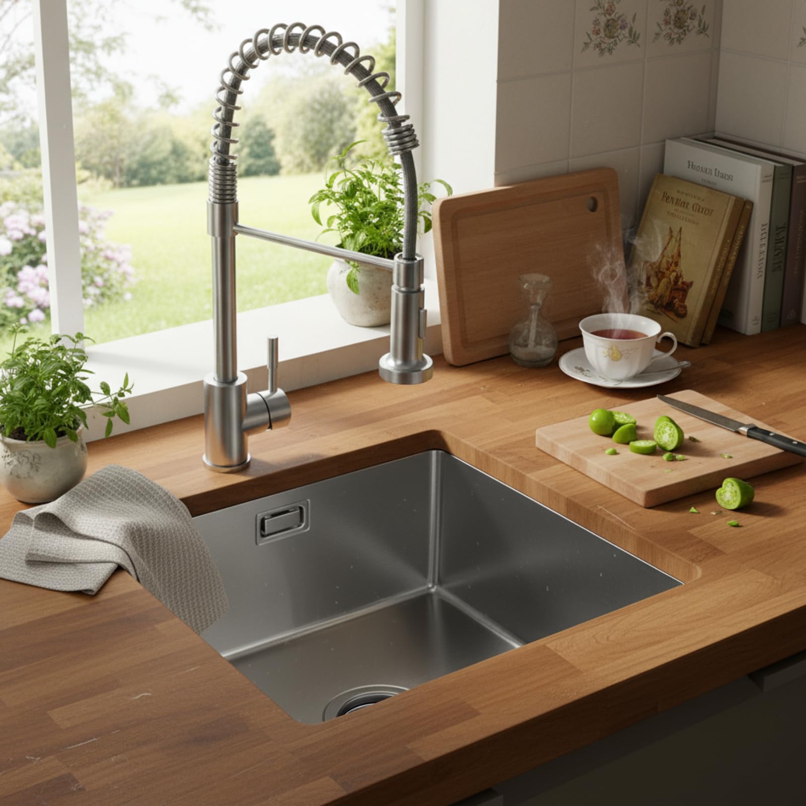 OUGOO Handmade 304 Stainless Steel Kitchen Sink, 45x40cm (Inner 40x35cm) Small Single Bowl Sink with Darin Waste Kit (Trap NOT Included), Under/Top/Flush-Mount, No Tap Deck, Brushed