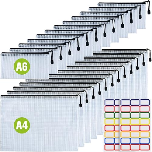 Miniatura 1 de Tamaño A4/A6, bolsas de malla de plástico con cremallera, carpetas de archivos de documentos resistentes al desgarro, bolsa de documentos con