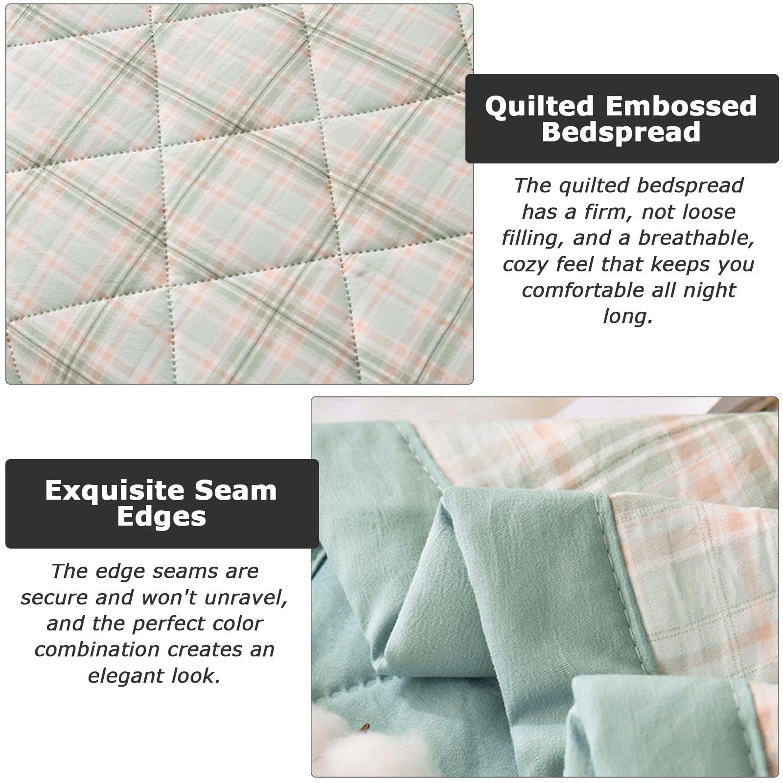 Chickwin Dessus De Lit Matelassé 1/2 Personne, Dessus/Couvre/Jeté De Lit Matelassé Moderne En Microfibre Couverture Doux Réversible Pour Chambre, Toutes Les Saisons (Gingham B,200x230cm