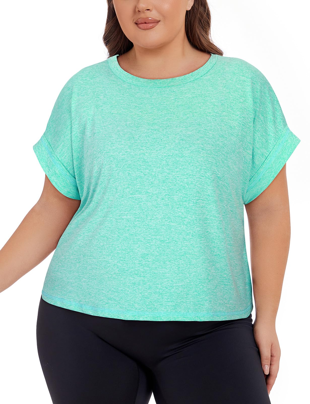 Koscacy Womens Open Back Workout Tops Short Sleeve Plus Size Athletic Top Loose Casual Gym Shirts 2025 Summer Backless Yoga Crop Clothes Green 2XL