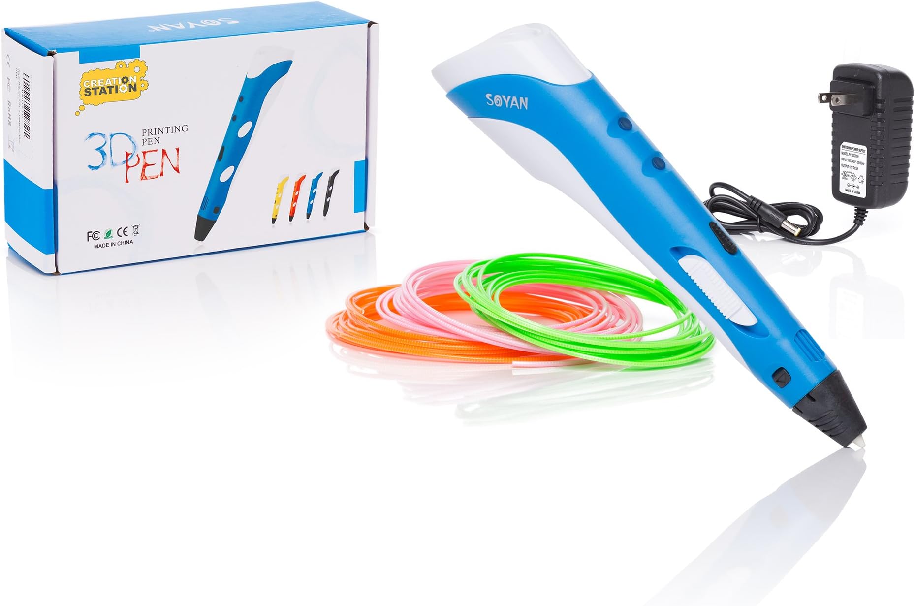 ALT-NAY1000-SO Creation Station 3D Printing Pen with Speed Control, Dual Temperature modes for PLA Or ABS Plastics and 5 Printing Templates, Blue -INCLUDES 4 BONUS packs of filament