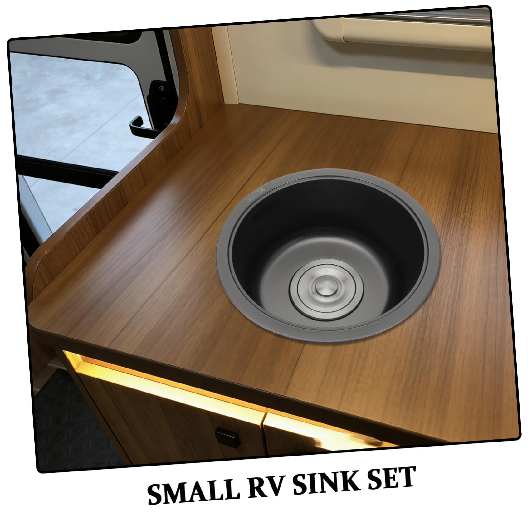 Fregadero Instalación Flexible Dual Redondo de Acero Inoxidable 304 Mini Lavabo con Kit de Desagüe E Integración de Rebosadero para Cocina Camper para Furgonetas y Caravanas