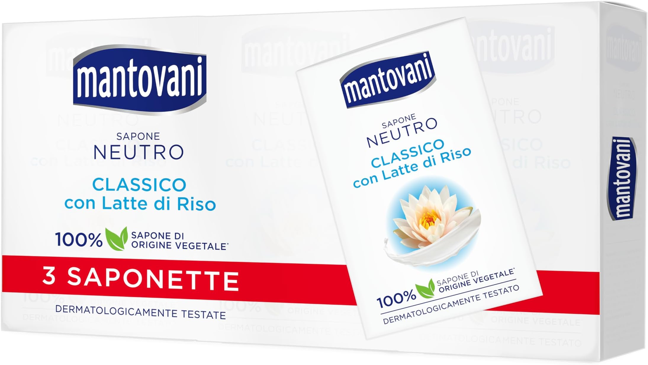 Mantovani Classic Neutral Soap with Rice Milk. 1 Pack of 3, 90 grams x 3