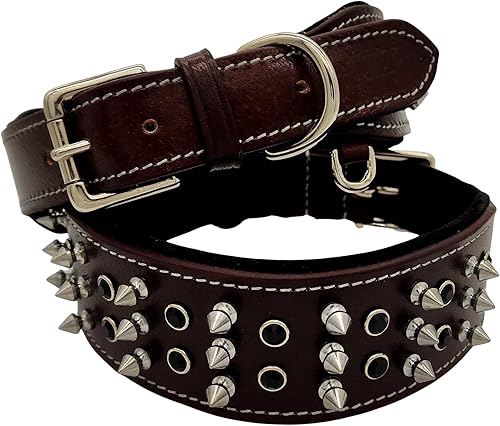 BlazingPaws Sabrington - Collar de perro de cuero con pinchos de lujo de 2 pulgadas de ancho para perros grandes, cuero bridle grueso de alta BlazingPaws Sabrington - Collar de perro de cuero con pinchos de lujo de 2 pulgadas de ancho para perros grandes, cuero bridle grueso de alta