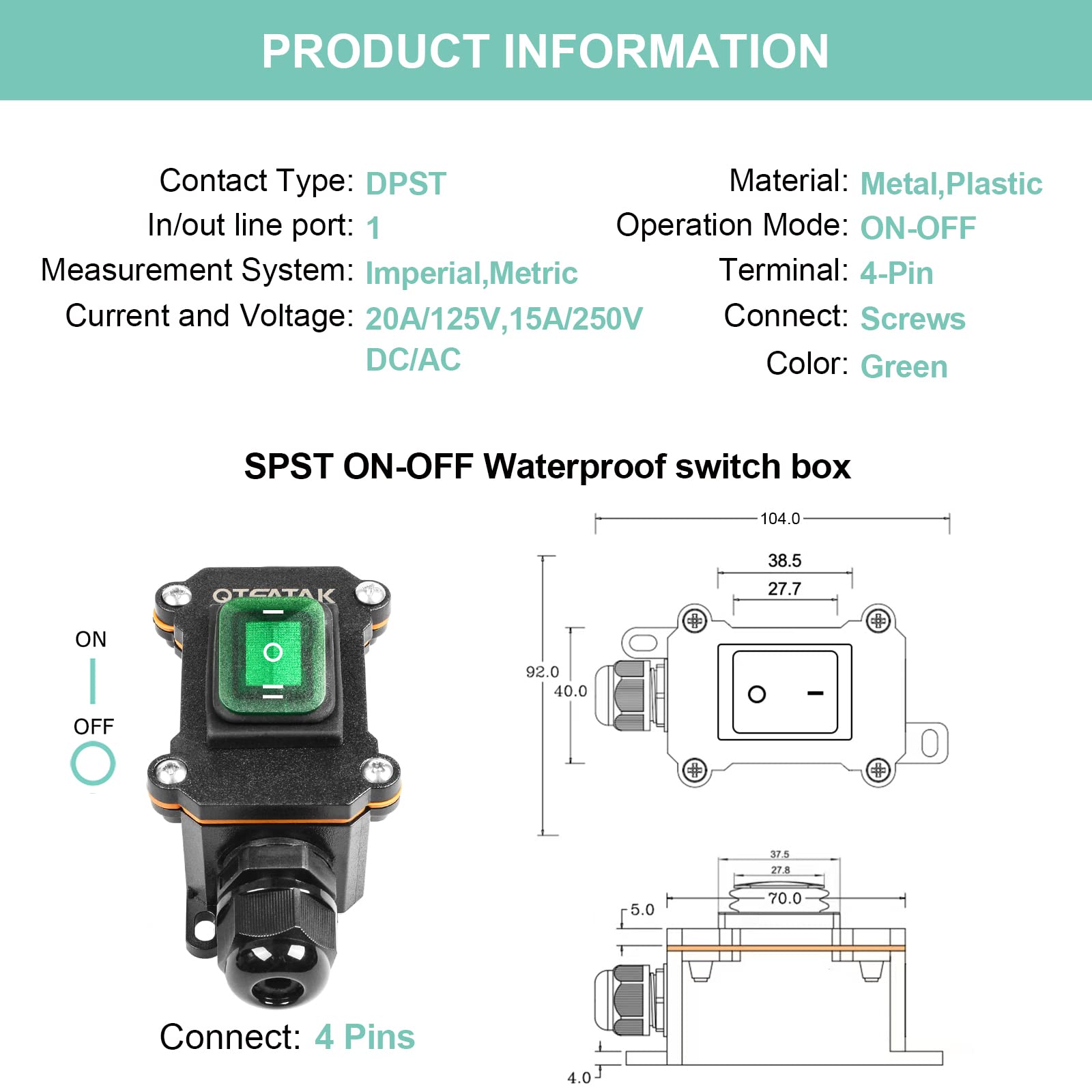 110v Waterproof Switch Heavy-Duty Waterproof Rocker Switch - 20A/125V ...