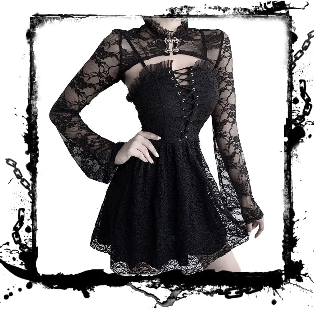 Goth Shrug Black Gothic Victorian Shrugs Crop Top For Women - Image 3