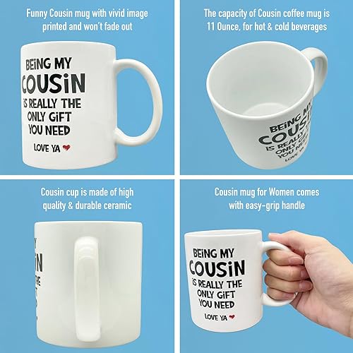 Miniatura 2 de Divertido regalo para primas para mujer, taza de cerámica de 11 onzas, llavero para prima, regalo de cumpleaños para prima, taza de primo favorito,