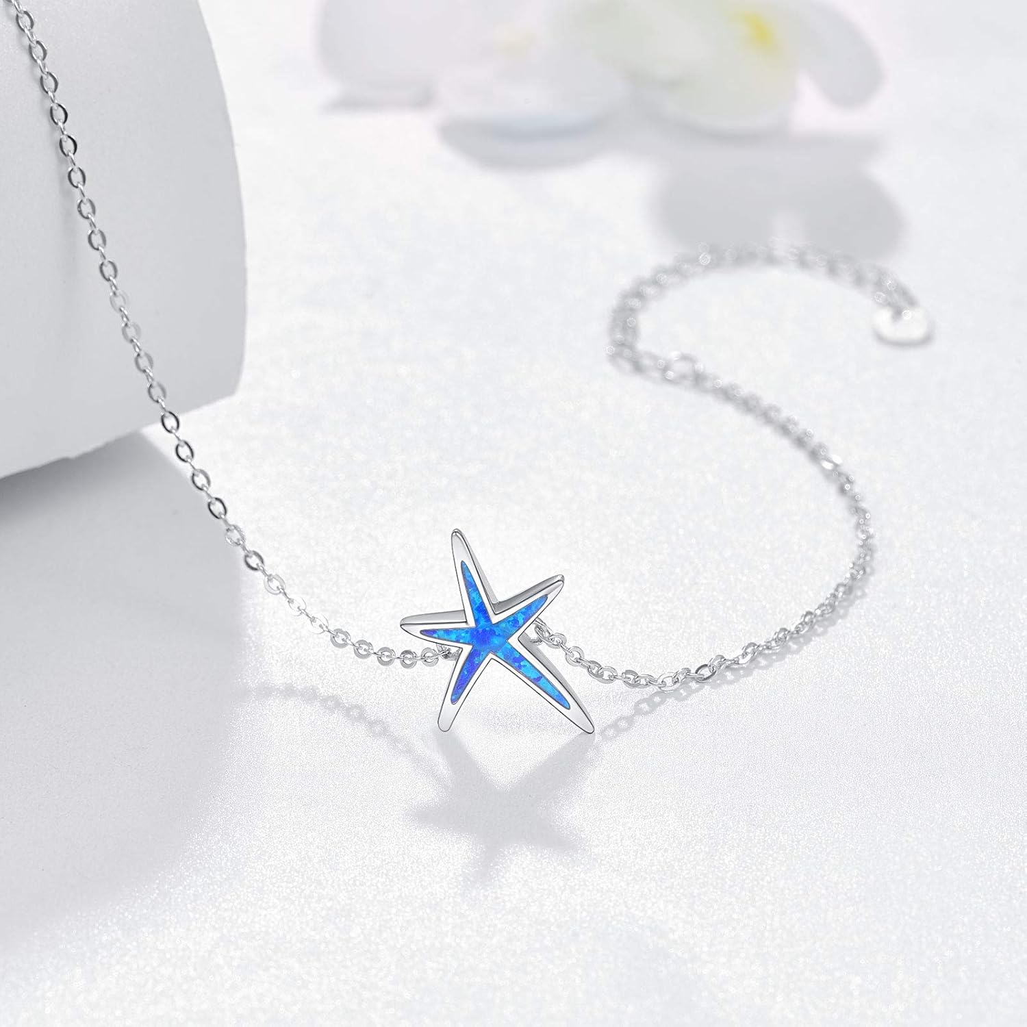 Cuoka Starfish Bracelet 925 Sterling Silver with White Fire Opal Chain Bracelets Ocean Jewelry Birthday For Women - Image 2