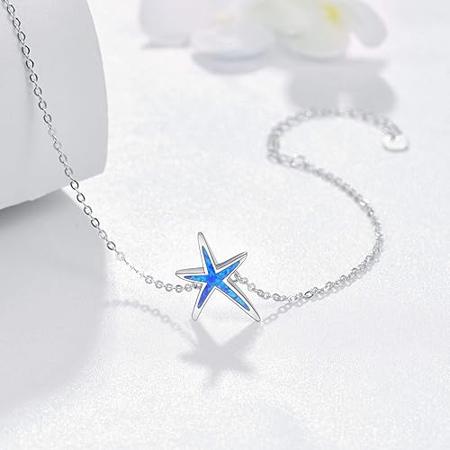 Miniatura 2 de Pulsera de estrella de mar de plata de ley 925 con ópalo de fuego blanco, pulseras de cadena de joyería de océano para cumpleaños para mujeres