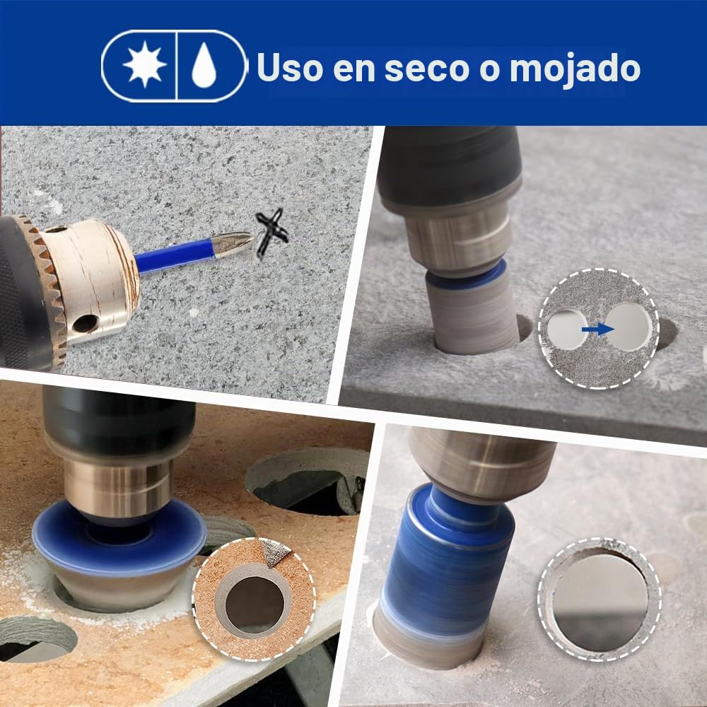 SHDIATOOL Brocas de diamante,Sierra de corona para baldosas Kit con 6mm Posicionamiento del carburo/48mm Hex Chaflán/25mm Hex Varillas abrasivas, Broca 10pcs (5/6/8/10/12/20/25/28/32/35MM)
