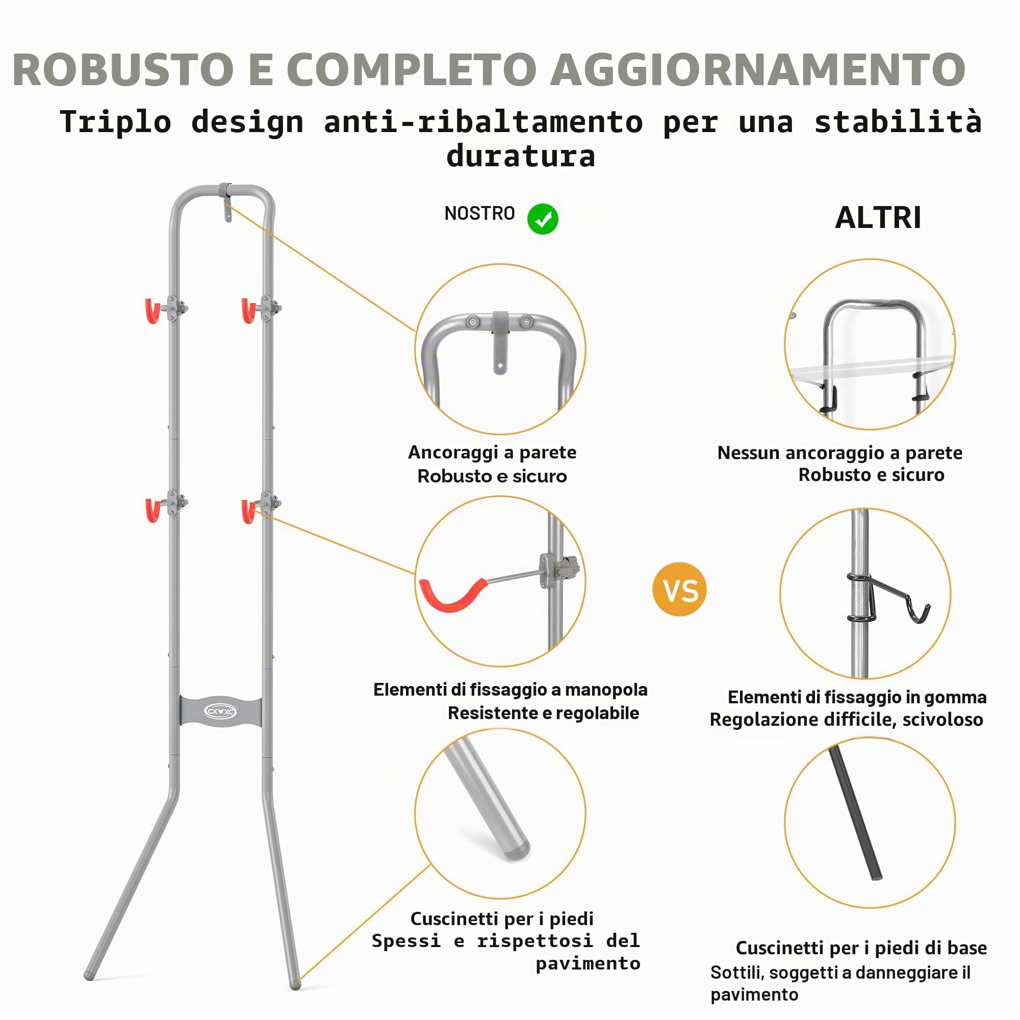CXWXC Supporto verticale per 2 biciclette, supporto da parete salvaspazio fino a 54 kg, supporto per bicicletta regolabile per garage e appartamento, mountain bike e bici da strada