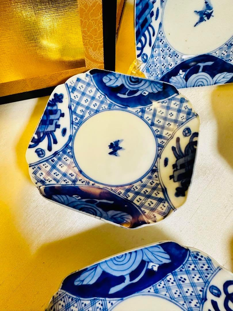 古伊万里 骨董 角皿 5枚 古伊万里 陶磁器皿 5枚セット 花模様