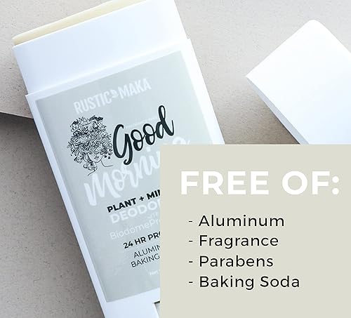 Miniatura 5 de Rustic MAKA Desodorante natural, buenos días, sin aluminio, sin parabenos, neutralizador de olores, sin fragancia, sin crueldad animal