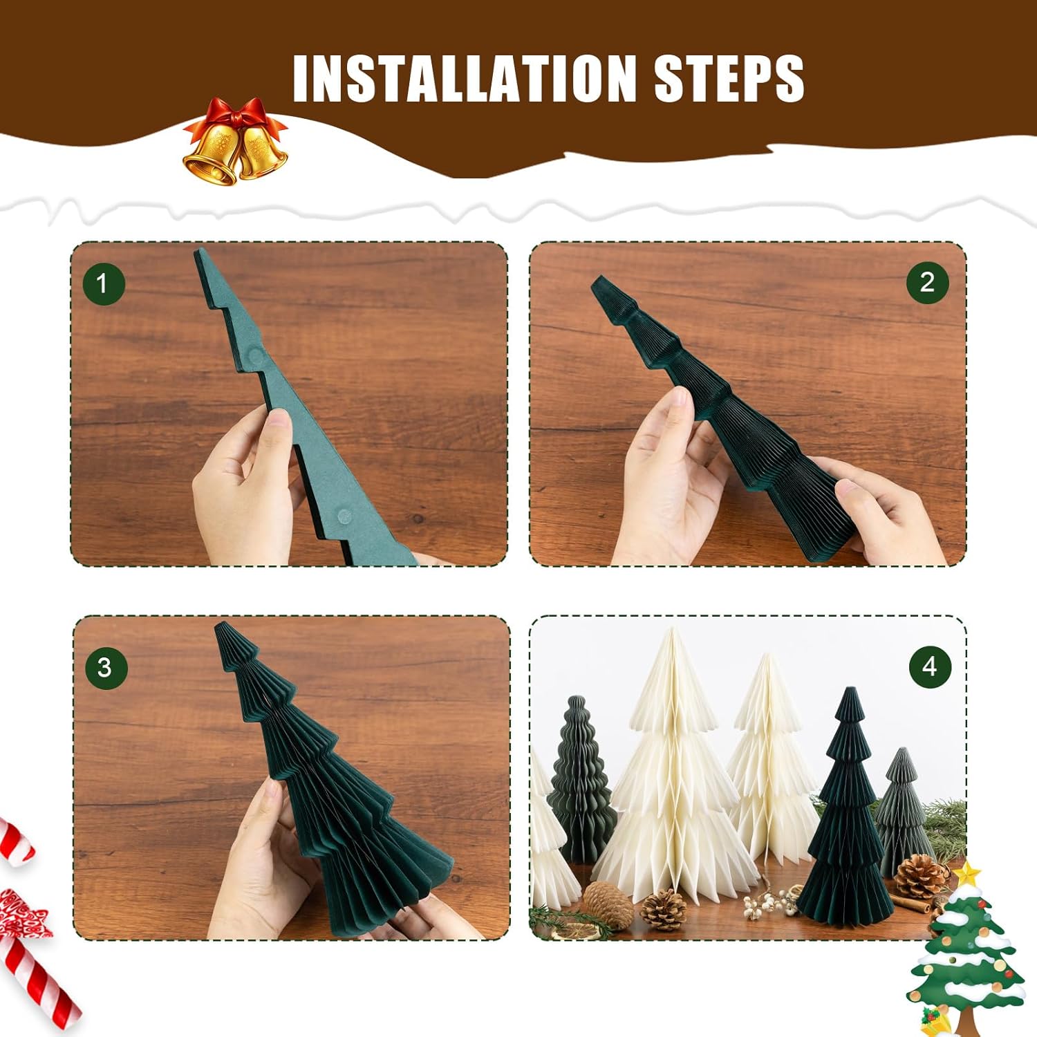 6 Pcs Honeycomb Christmas Tree, 3D Paper Trees Table Centerpiece, 6-12 Inches Christmas Tree Home Decoration Indoors Christmas Decorations Xmas Party Holiday Decor