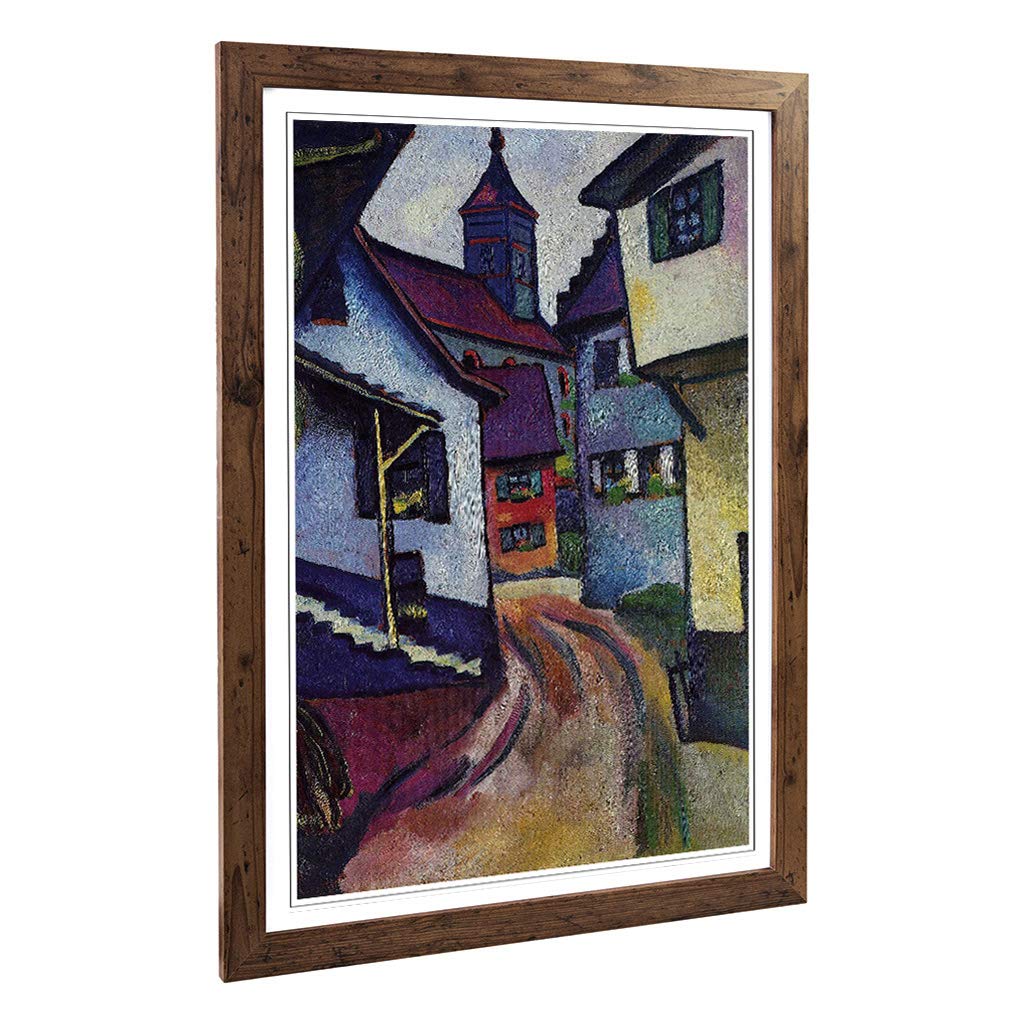 Big Box Art Framed Print of August Macke Street with Church Design | Wall Art Picture | Home Decor for Kitchen, Living Room, Bedroom, Hallway, Walnut, A2 / 24.5x18 Inch / 62x45cm
