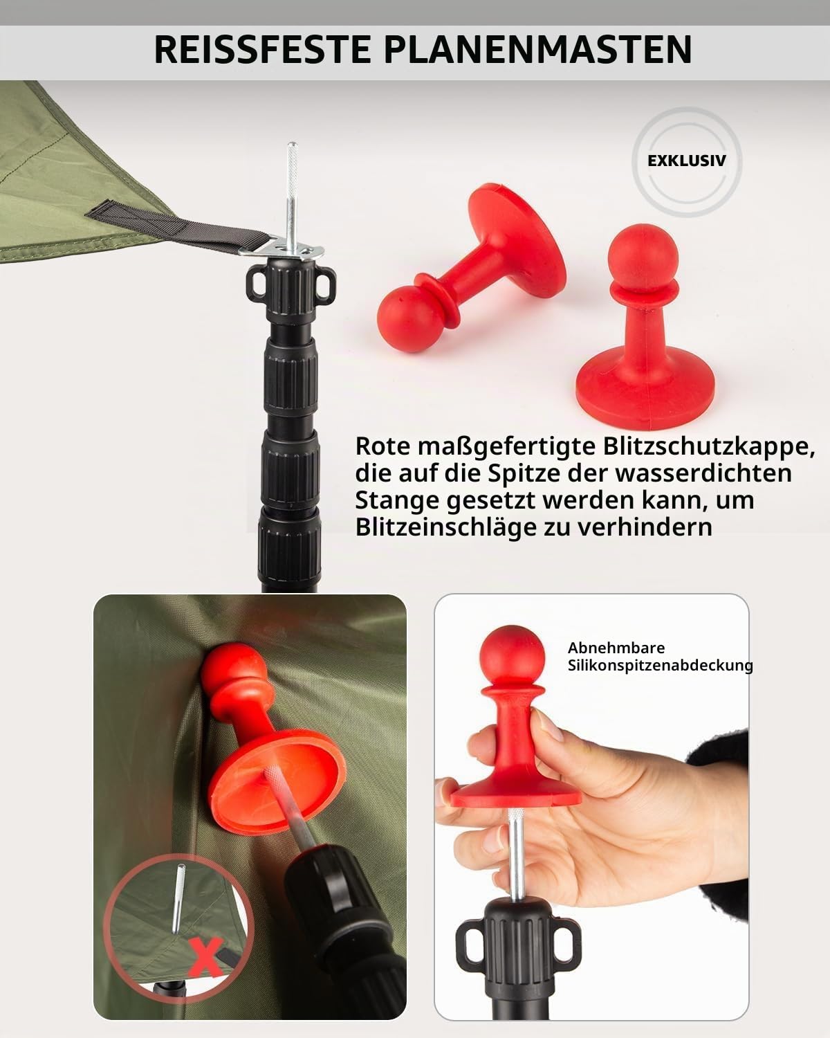 Zeltstange Teleskopstange für Zelte,Teleskopierbare Aluminium-Zeltstange,Höhe 88–265 cm,Sonnensegel Stange Sturmsicher und Wetterfest,Zeltstangen für Tarp (2, Black)