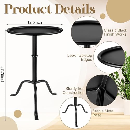 Miniatura 3 de 1 mesa auxiliar pequeña de metal para Martini de 12.5 x 12.5 x 27.75 pulgadas para sala de estar y dormitorio (negro)