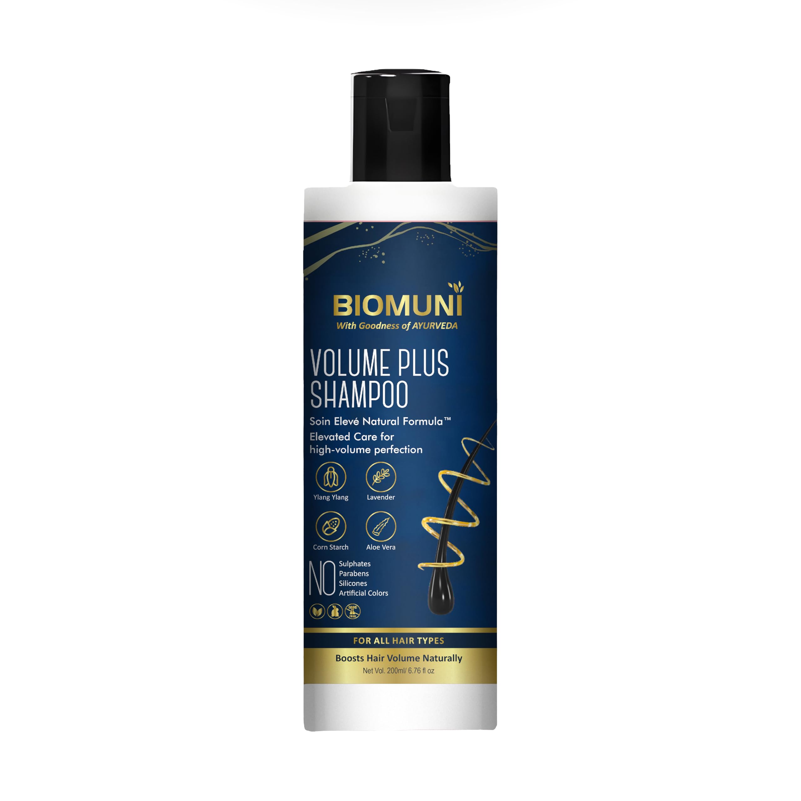BIOMUNI Volume Plus Shampoo| Soin Élevé Natural Formula™ |Ylang Ylang + Lavender + Corn Starch + Aloe Vera | Sulphate & Paraben Free Shampoo | For Women & Men | 200 ml-picture-10