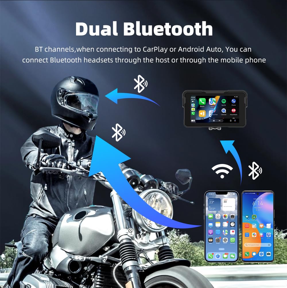 Écran CarPlay Moto pour Peugeot Blaster 2007-2010, 5 Pouces Portable Écran Tactile HD Tactile Étanche IP67, Prend en Bluetooth Trans, B-Tire Pressure Present