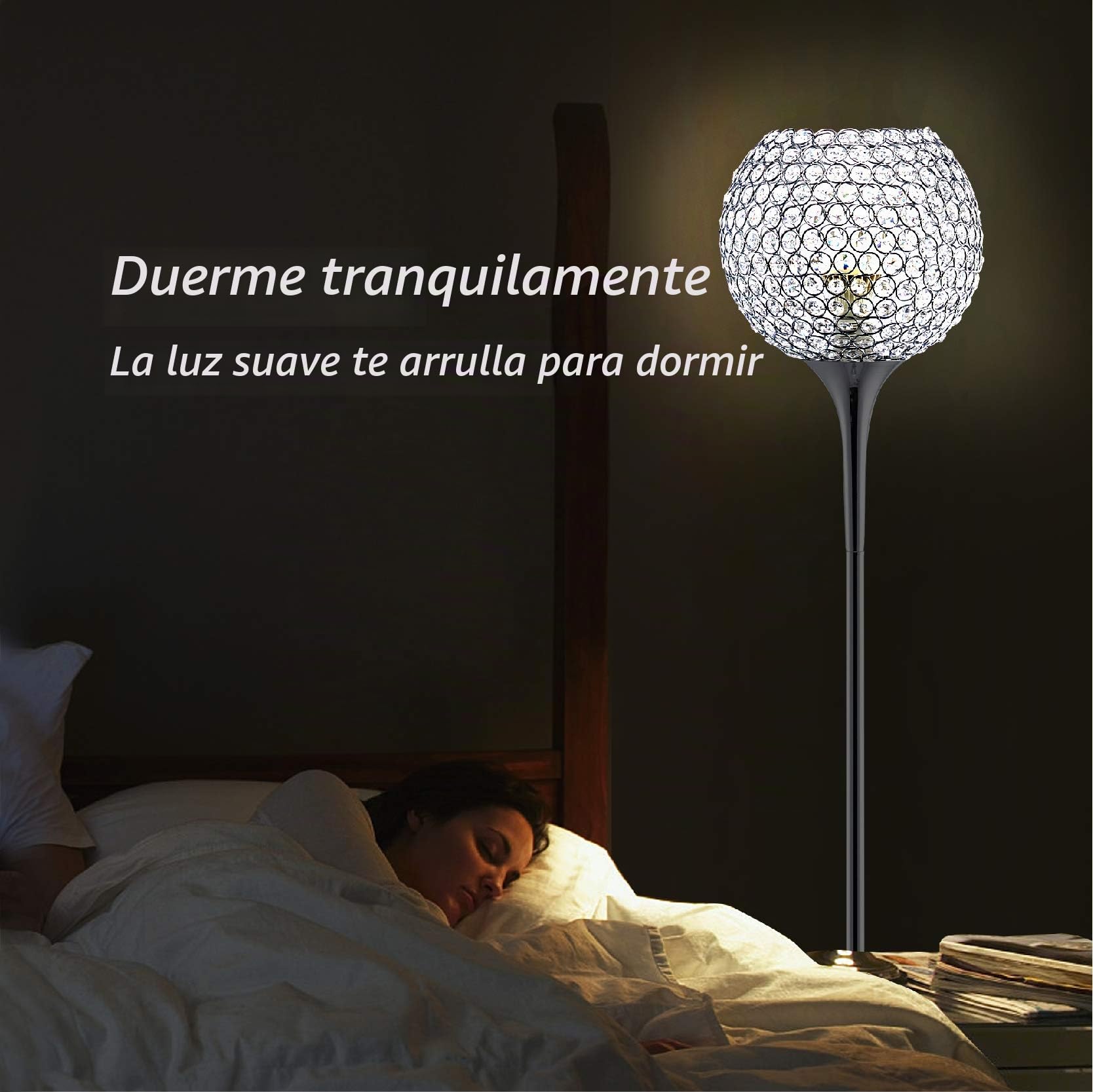 Lampara de Pie Salon Cristal Modernas, Control de Interruptor de Pie Lámpara de Pie, Portalámparas E27 (Plata Galvanizada)
