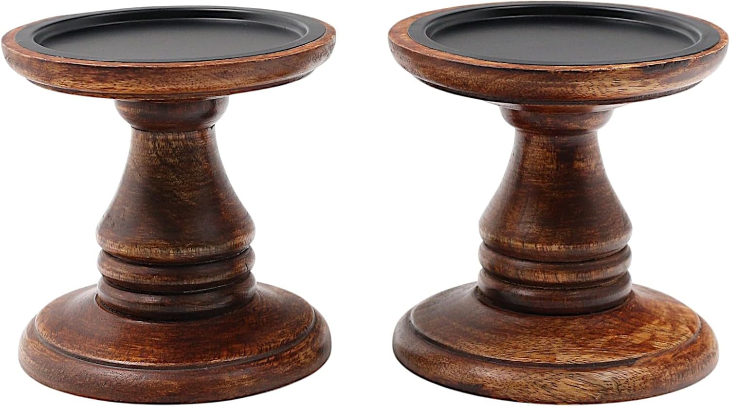 Hosley Set of 2 Brown Wood Pillar Candle Holders 5 Inch High Ideal Gift for Weddings Bridal Party Spa Reiki Meditation Votive LED Pillar Candle Gardens