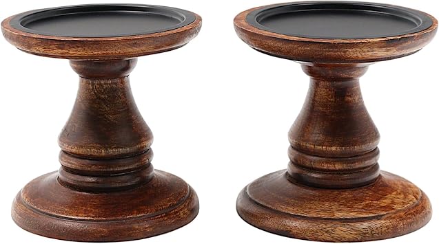 Hosley Set of 2 Brown Wood Pillar Candle Holders 5 Inch High Ideal Gift for Weddings Bridal Party Spa Reiki Meditation Votive LED Pillar Candle Gardens