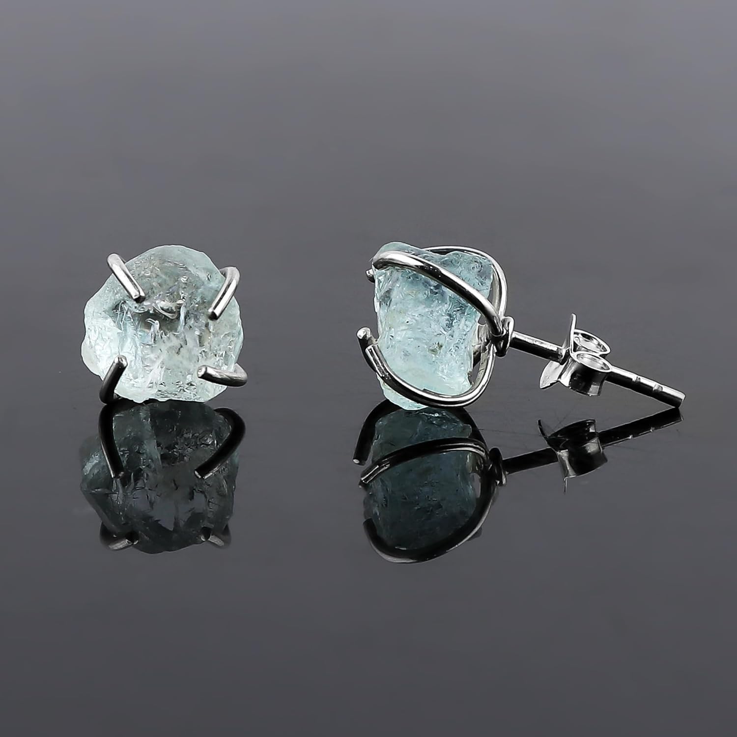 CRYSTALIS Raw Aquamarine Stud Earring Set Jewelry for Women, Natural Rough Gemstone, Chakra Healing Crystal, Wardrobe Jewelry Essiantial, 925 Sterling Silver - Image 5