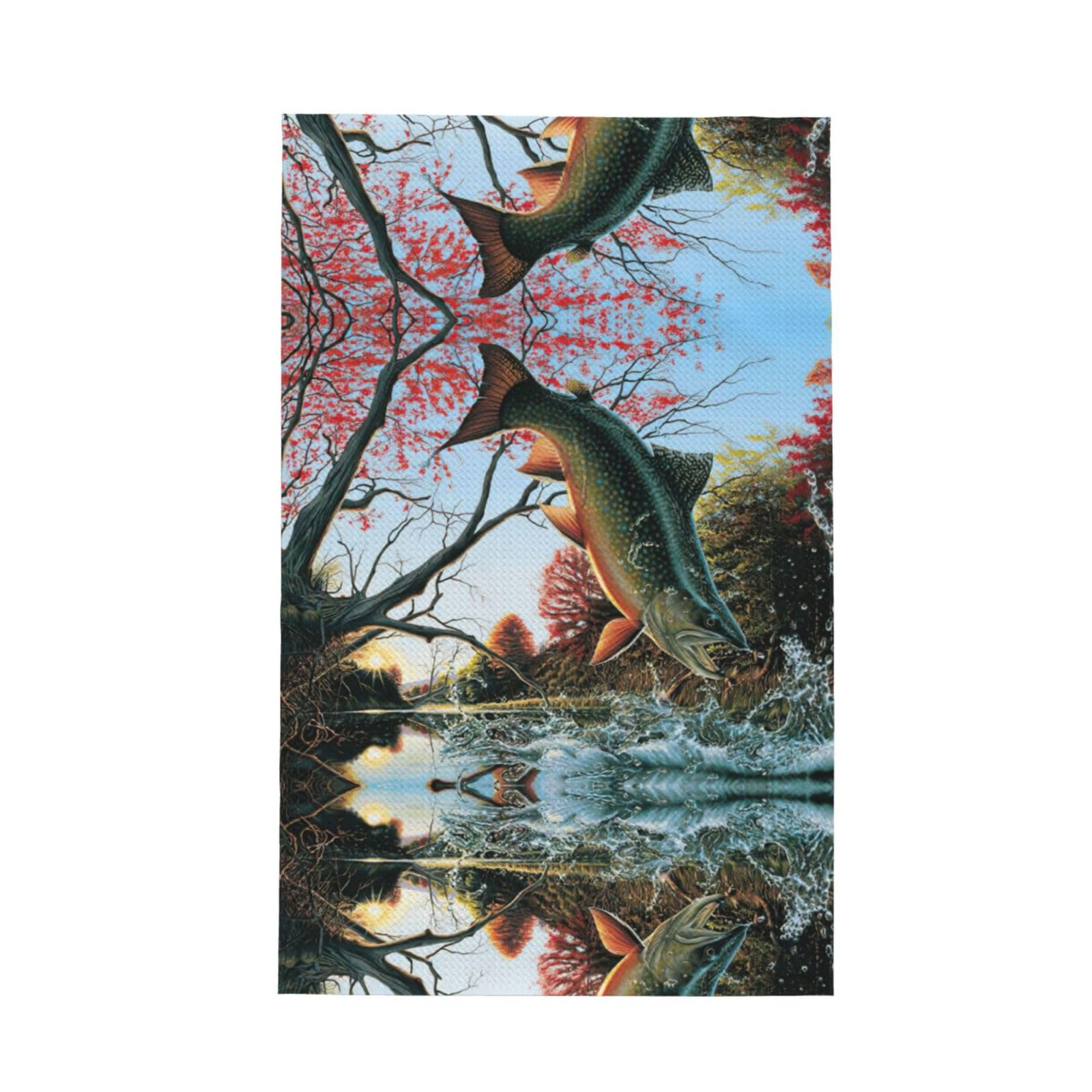 Xxahnbm Black Safflower Flying Fish Print Waffle Kitchen Towel,Absorbent Hand Towel