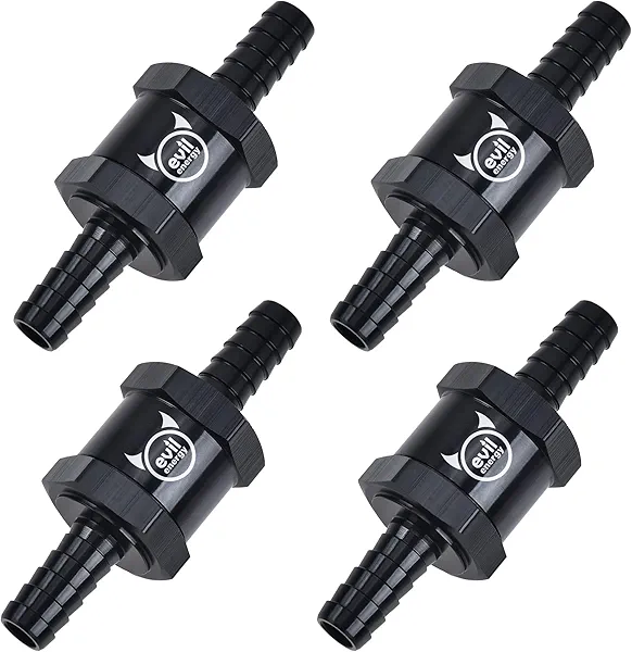 EVIL ENERGY 1/2" Fuel Check Valve One Way Inline Non Return Diesel Gasoline Black(12mm OD,4PCS)