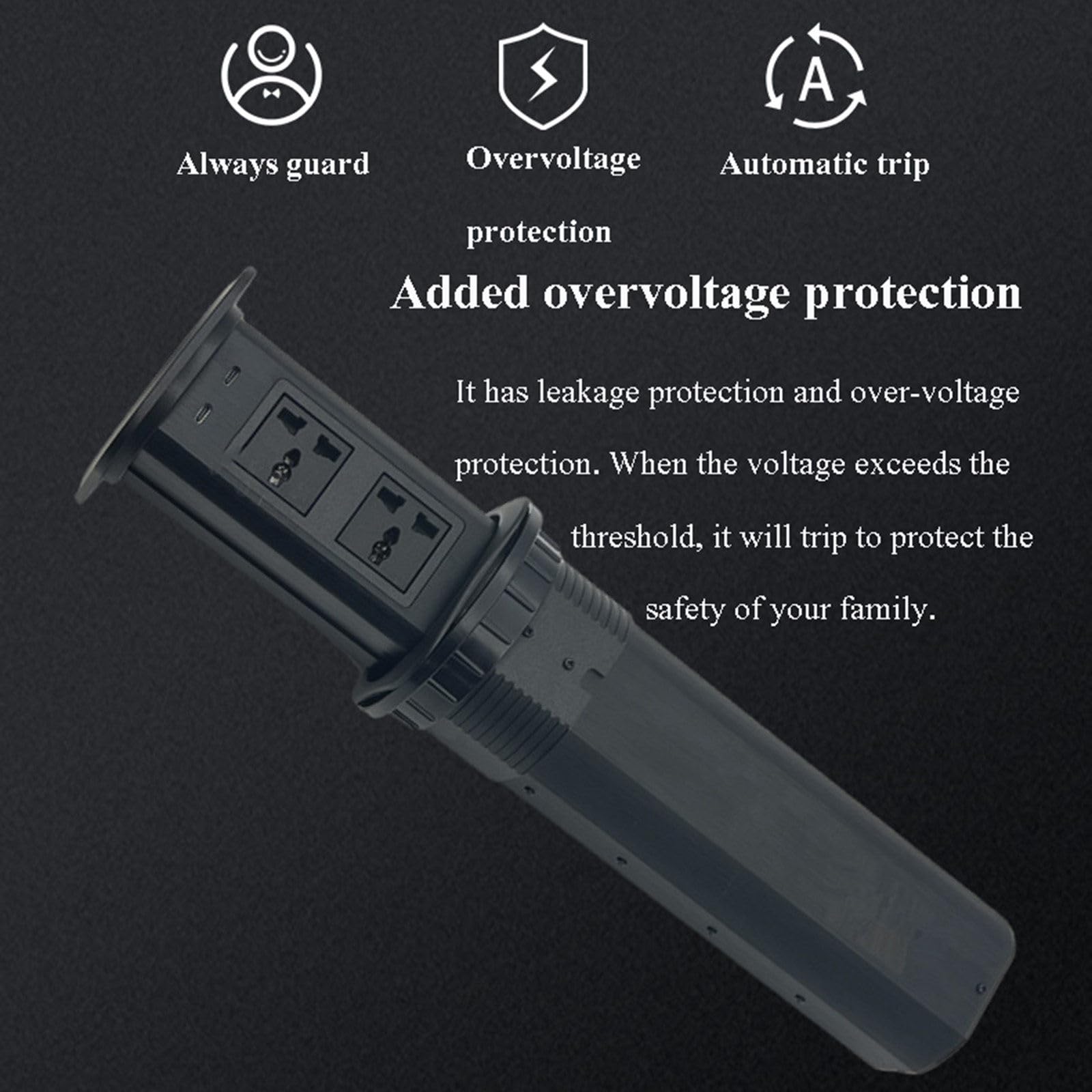 Presa Pop-up Estraibile con 2 USB, Ricarica Wireless, Altoparlante Bluetooth per Piano di Lavoro della Cucina, scrivania, casa e Ufficio,Metallic-B