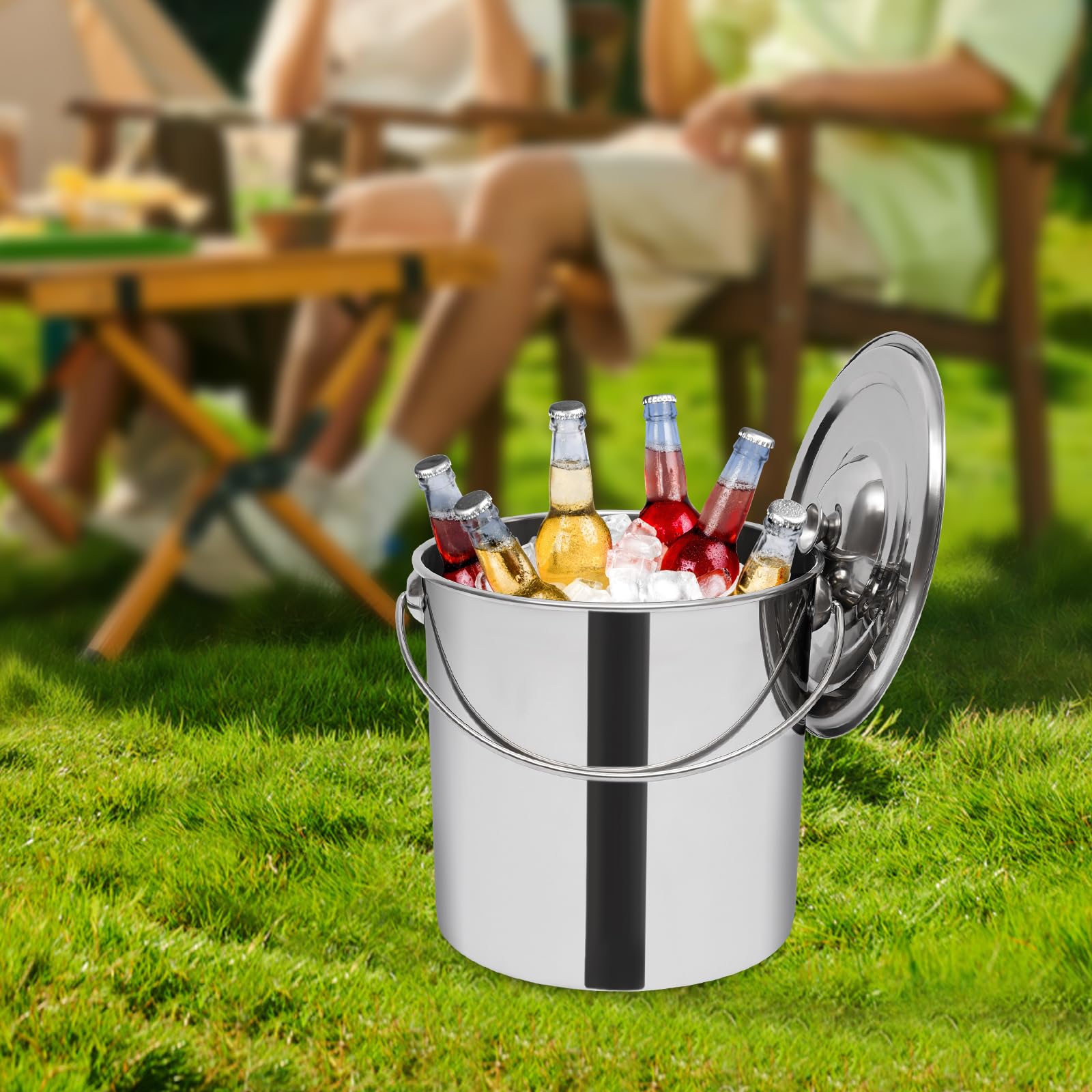 Olla de acero inoxidable de calidad alimentaria con tapa, olla de gran capacidad para cocinar, almacenamiento, alta relación de rendimiento (20 L)