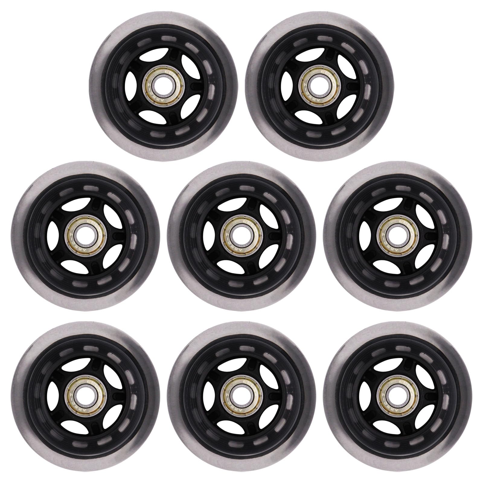BENLIUDH Inline Skate Wheels with Bearings, 3 Inch Roller Blade Wheels 76mm Outdoor and Indoor Clear Wheels for Office Chairs, Luggage (8 Pack,Black)