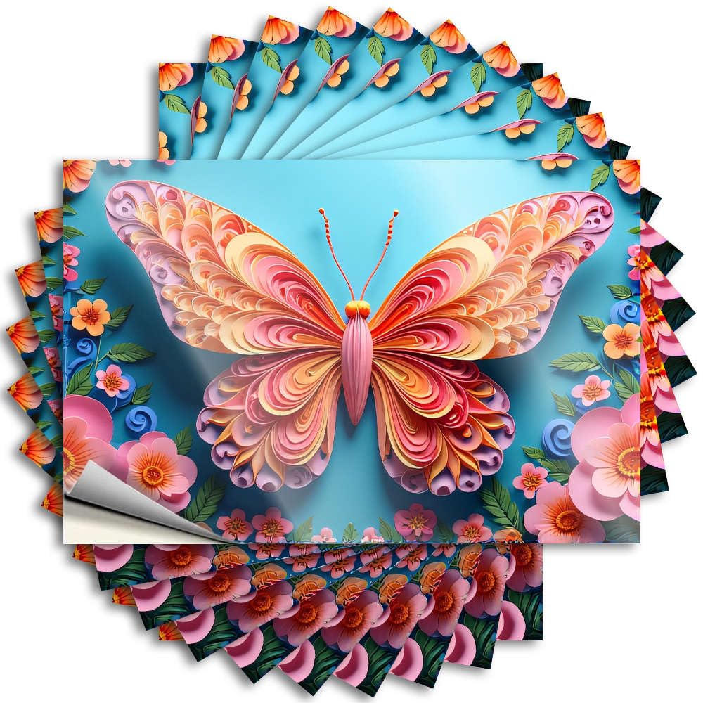 A Colorful Paper Butterfly Surrounded By Flowers. Books Square - Sticker Hard Waterproof Decal(12X18CM)
