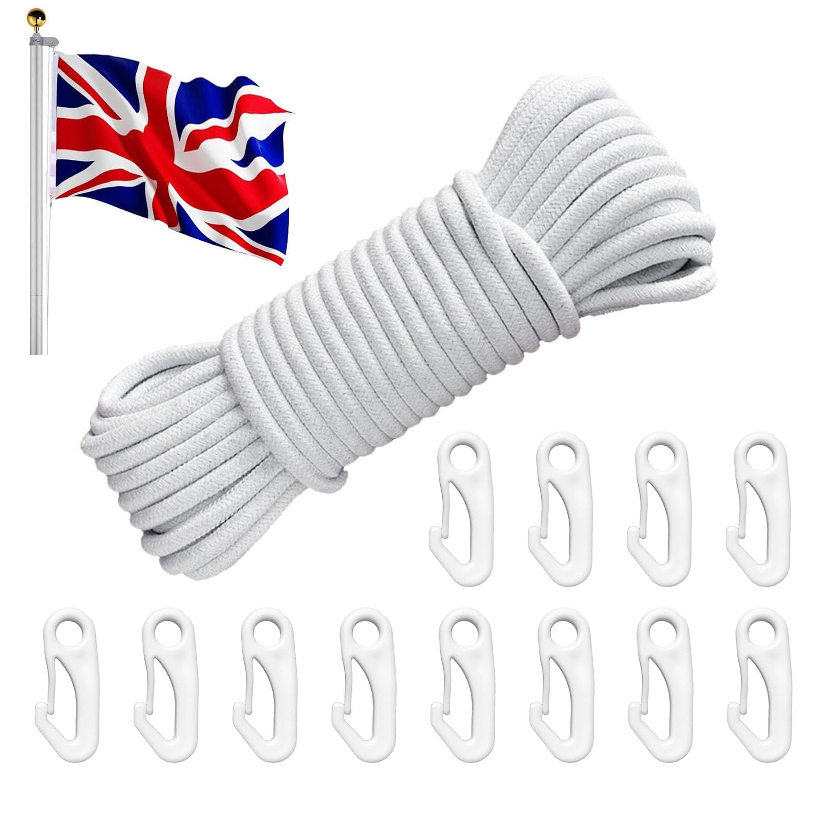 Hiuyavy White Flag Pole Rope, 20M Nylon Flag Rope Flagpole, Kit Tree Swing Ropes For Outdoor Sailboat Garden Camping(White)