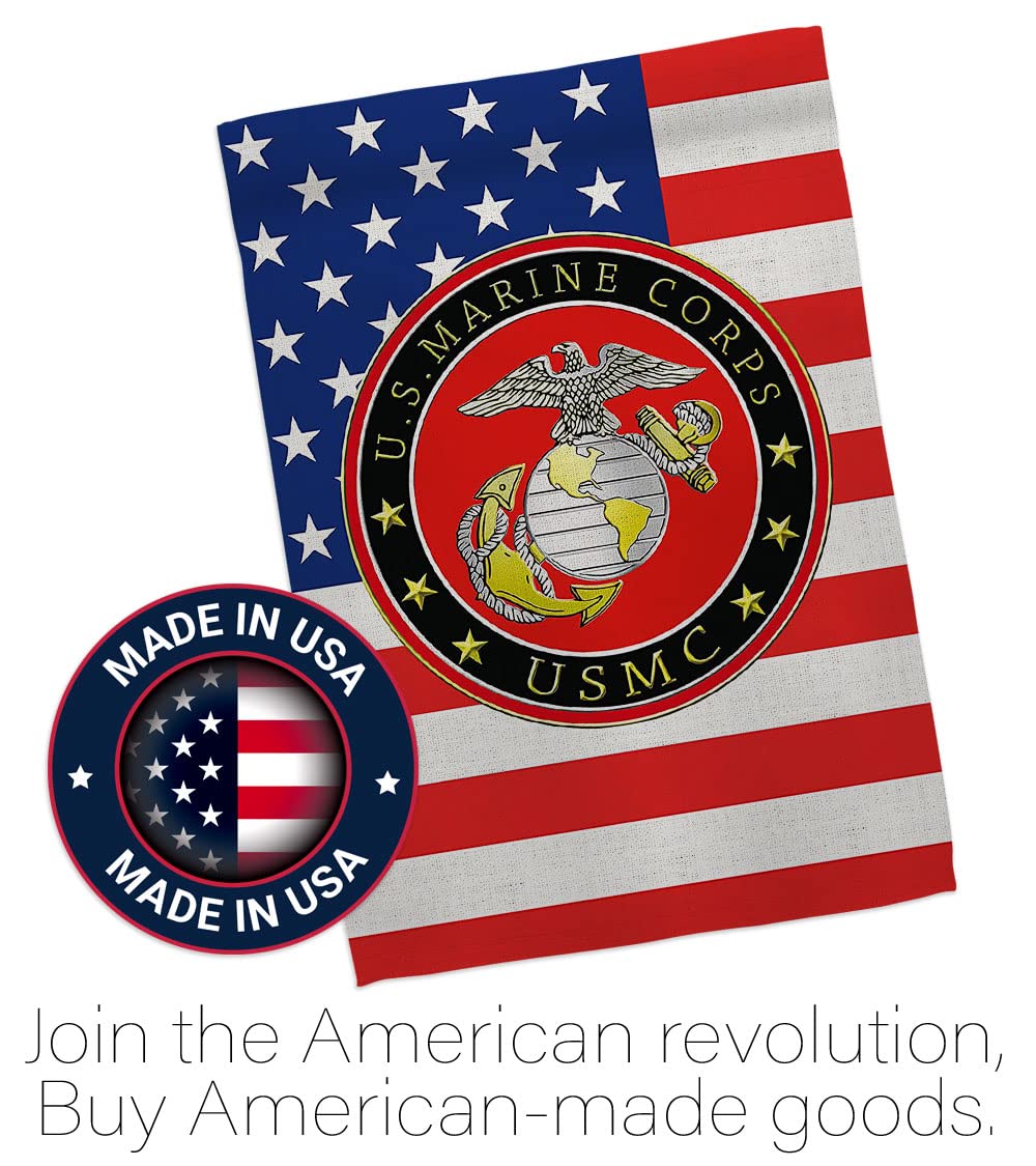 Breeze Decor Home of Marine Corps Garden Flag Set Wood Dowel Armed Forces USMC Semper Fi United State American Military Veteran Retire Official House Banner Small Yard Gift Double-Sided, Made in
