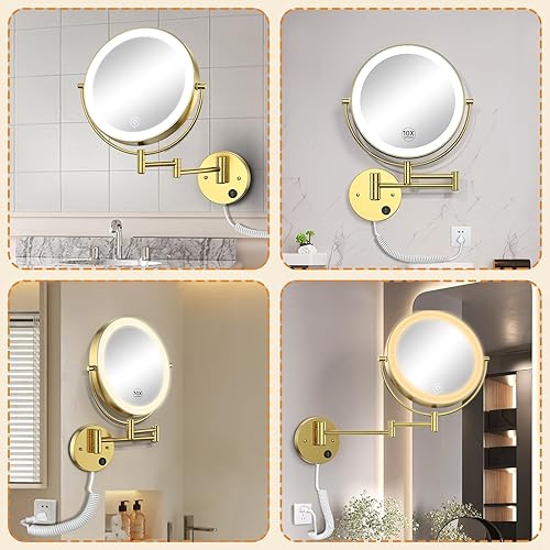 Miniatura 6 de Gospire Espejo de tocador de maquillaje iluminado de 9 pulgadas con 3 luces de color y atenuación continua, aumento LED de doble cara 1X10X, sensor