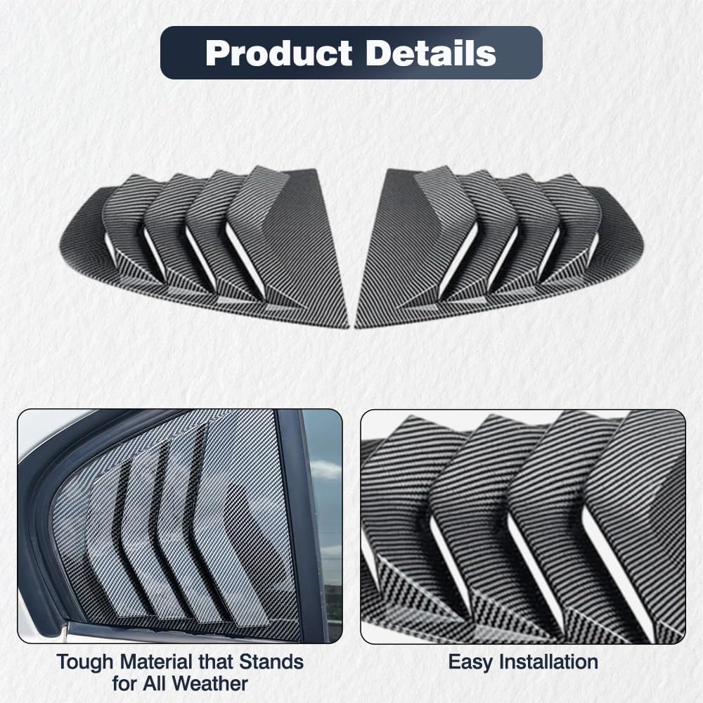 MACHSWON Rear Window Louvers, Car Rear Window Louver Shutter Trim, Compatible with BMW 3-Series E90 320i 330i M3 2005-2011 (After June 2005), Carbon Fiber Look Finish, 2 pcs