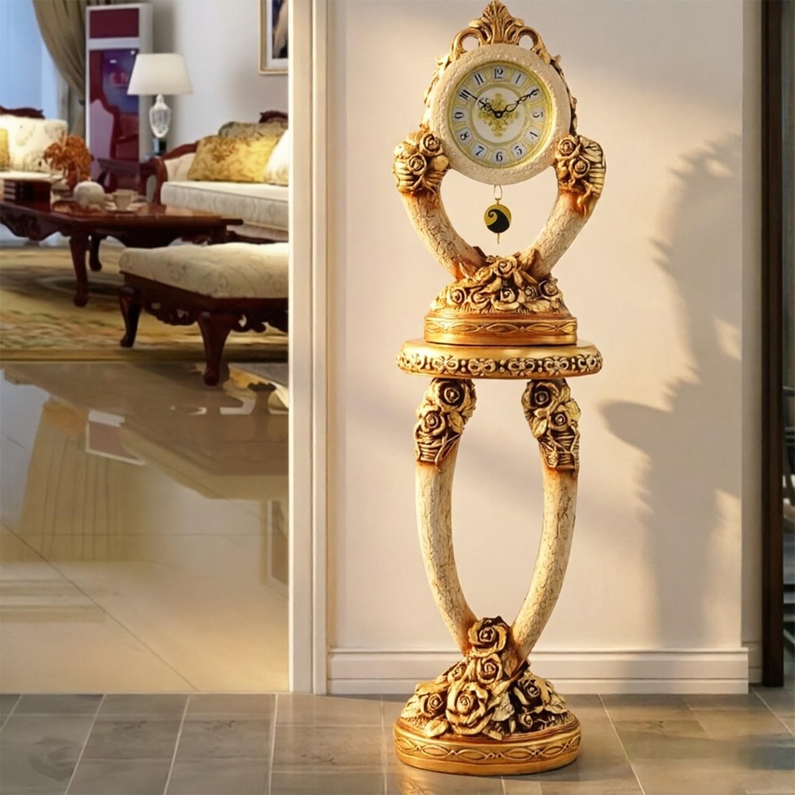 Reloj de pie Reloj de piso vintage cuarzo estilo europeo silencioso | Adornado for sala de estar
