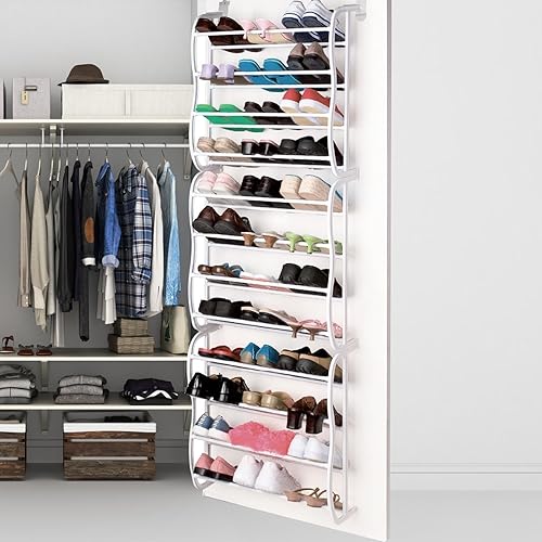 Miniatura 7 de Zapatero para colocar sobre la puerta, 12 capas y 36 pares de zapatos para colgar en la pared, organizador de zapatos, barras antideslizantes
