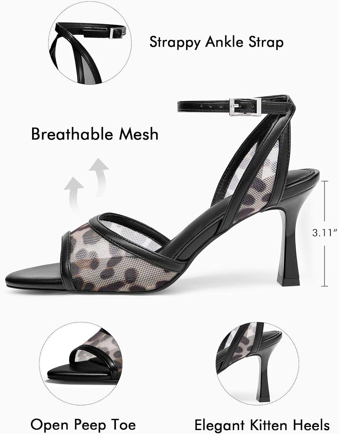 Coutgo Womens Kitten Heels Sandals Pointed Open Toe Ankle Buckle Strap Summer Dress Shoes - Image 6