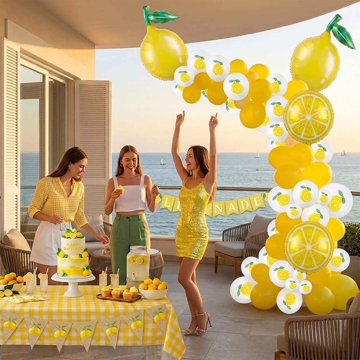 Lemon foil Balloons Lemon Banner Summer lemonade with leaves Balloons lemonade stand supplies for Fruit theme birthday decorations she found her main Shower Sweet Lemonade Centerpiece image 3