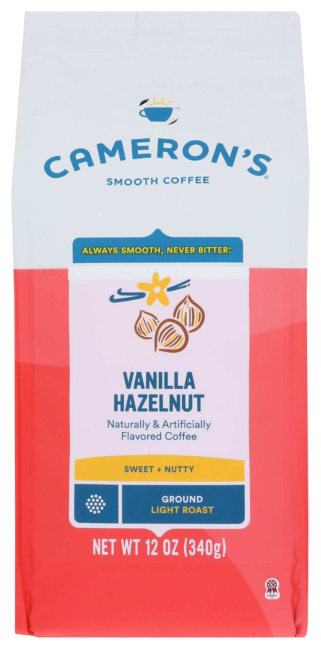 Cameron's Coffee Roasted Ground Coffee Bag, Flavored, Vanilla Hazelnut, 12 Ounce