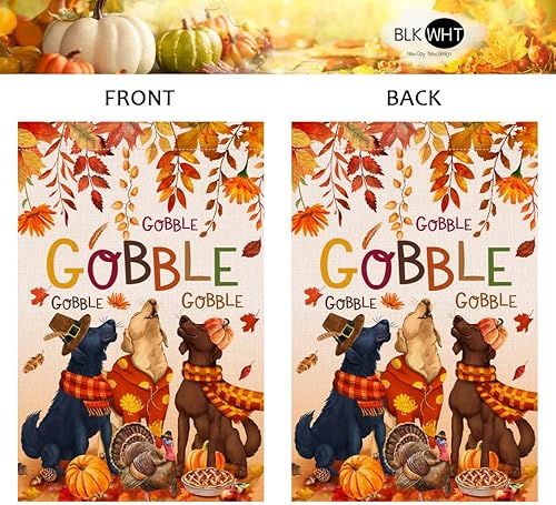 Miniatura 5 de BLKWHT Bandera de jardín de Acción de Gracias de otoño de 12 x 18 pulgadas, vertical, de doble cara, perro, pavo, calabaza, hojas de otoño,