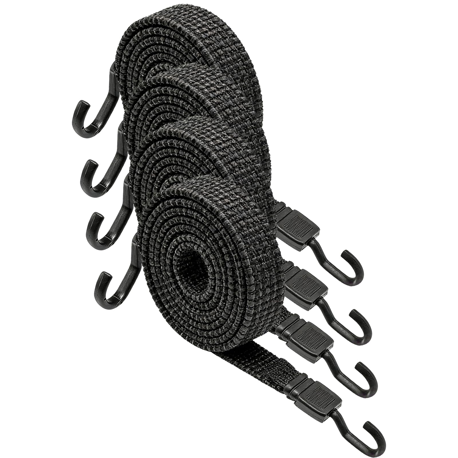 Crozgan Black 4Pack Bungee Cords With Hooks,100Cm Flat Bungee Straps Adjustable Flat Elastic Straps For Bicycles,Bike Luggage Rack,Camping