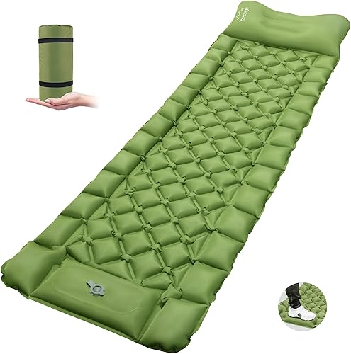 ONTYZZ Almohadilla de dormir ultraligera inflable con bomba de pie incorporada, almohadilla de aire compacta y duradera para acampar para