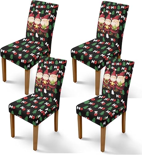 Miniatura 57 de Rnyleeg Juego de 4 fundas de silla de Navidad para sala de estar, sin brazos, copo de nieve, muñeco de nieve, fundas elásticas para sillas de Muñeco