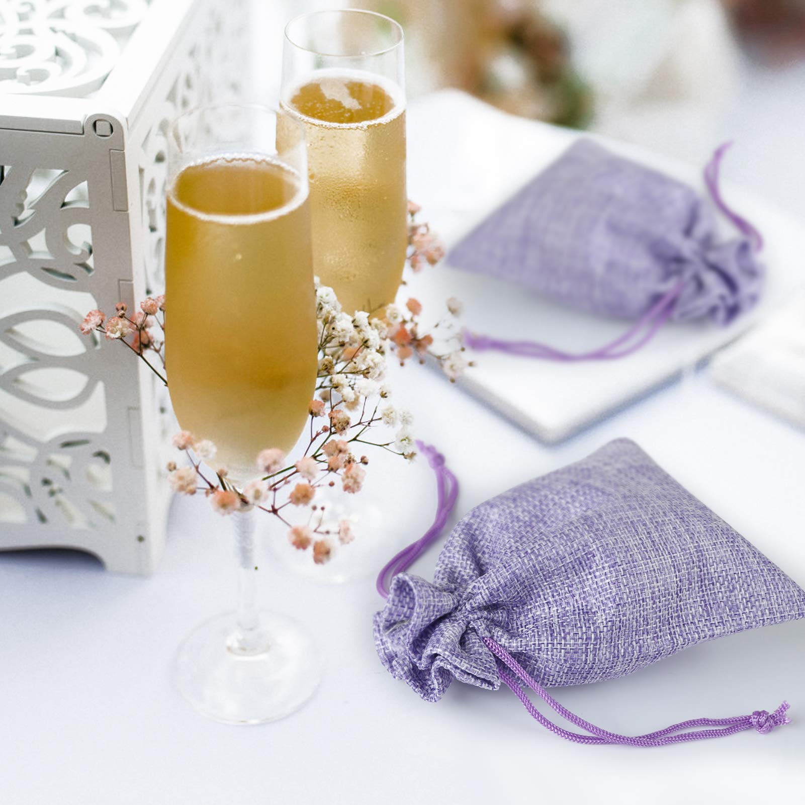 16 Pack Purple Burlap Drawstring Bags - 5.5x3.9 Inch Gift Bags For Jewelry, Wedding Favors & Crafts